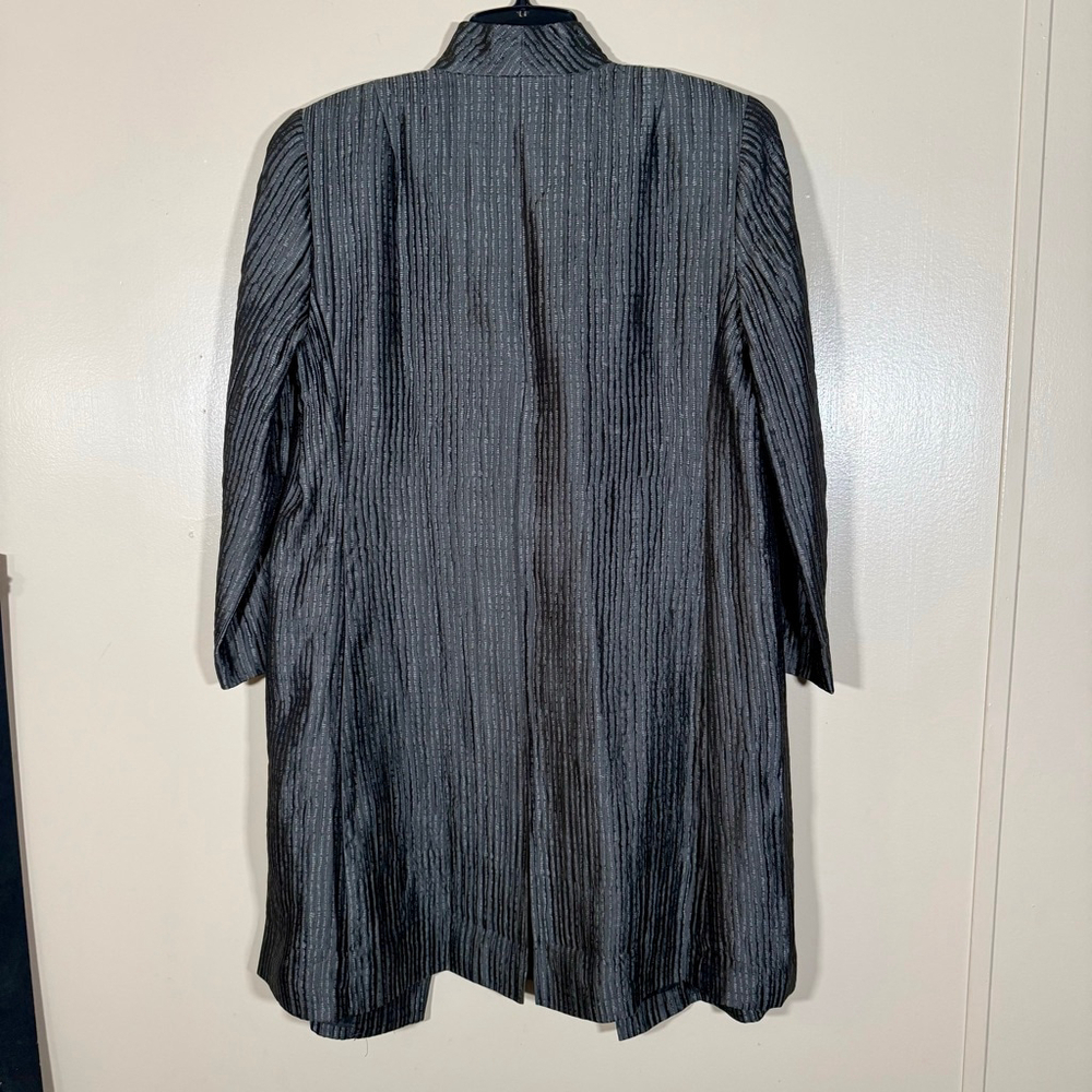 Eileen Fisher Bark Silk Groove Open Long Swing Coat Pockets $298 Small - Picture 2 of 7